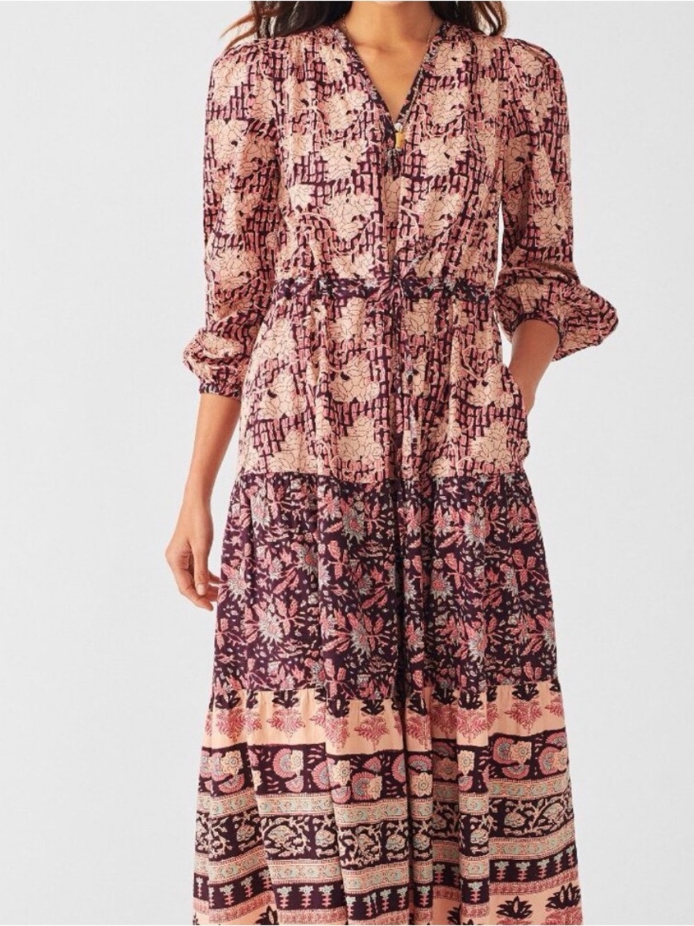 Faherty Pink and Burgundy Floral Maxi Dress